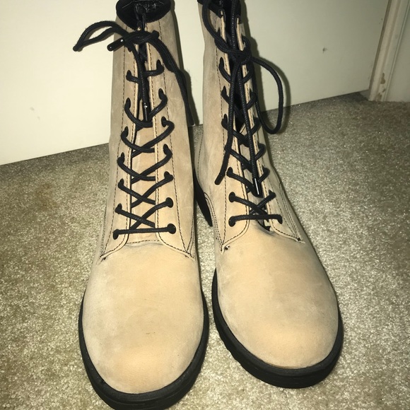 Light Pink Suede Combat Boots - Picture 2 of 3